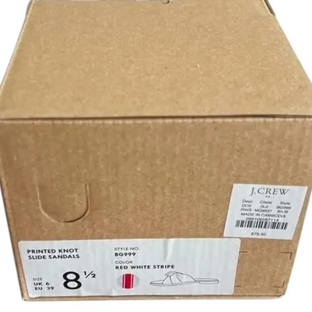 J.Crew Red/ Ivory Stripe Print Knot Slide Sandals, US8.5 - Picture 12 of 12